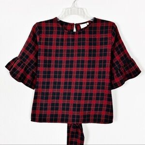 Good Luck Gem Plaid Top Black Red Size M